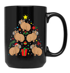 Capybara Christmas Ornament Tree Funny Dad Mom Gift Black Coffee Mug, Gift Coffee Mug