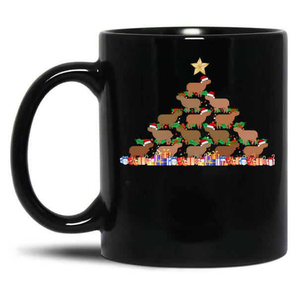 Capybara Christmas Tree Gift Funny Christmas Capybara Black Coffee Mug, Gift Coffee Mug - Black