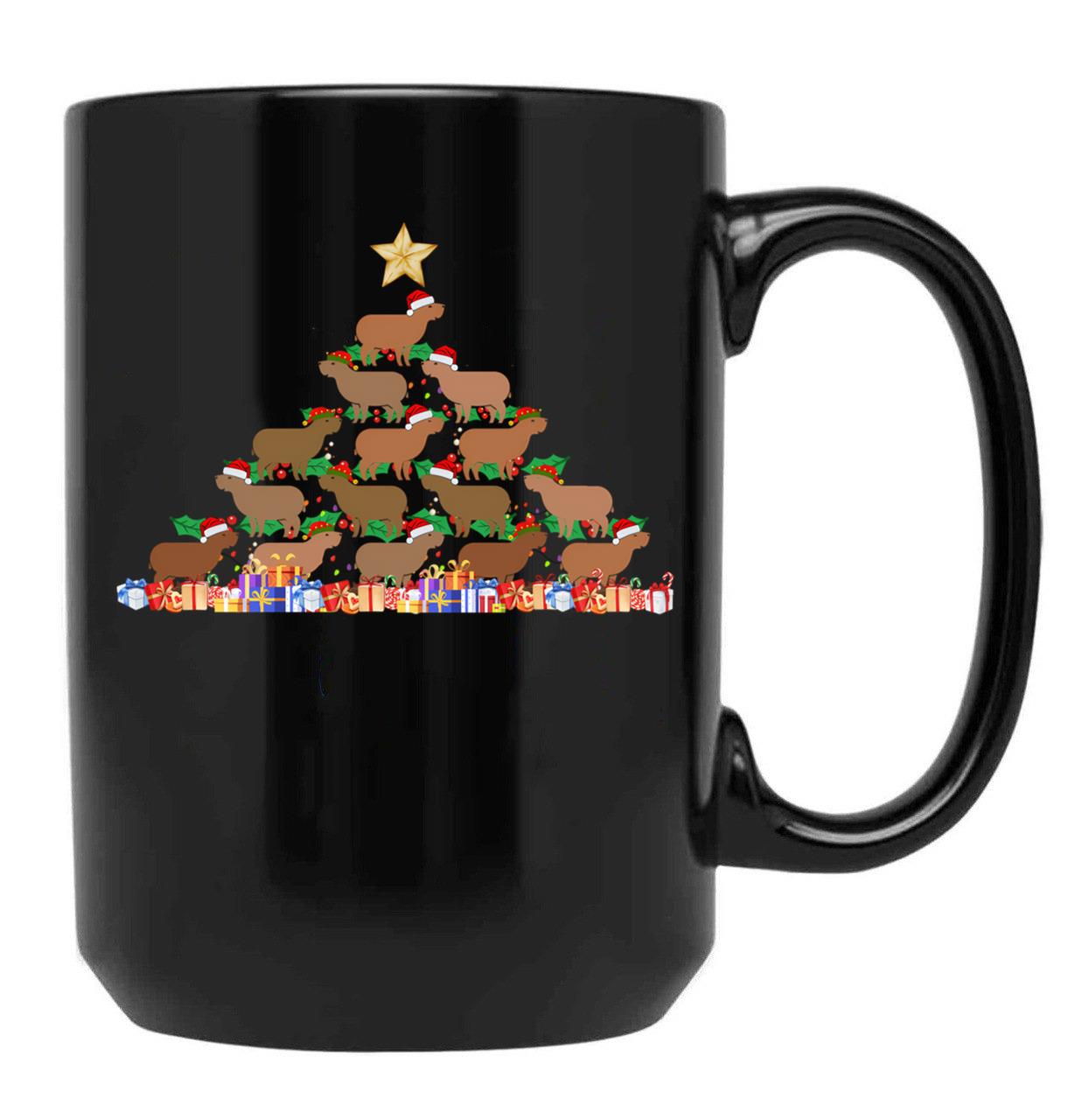 Capybara Christmas Tree Gift Funny Christmas Capybara Black Coffee Mug, Gift Coffee Mug