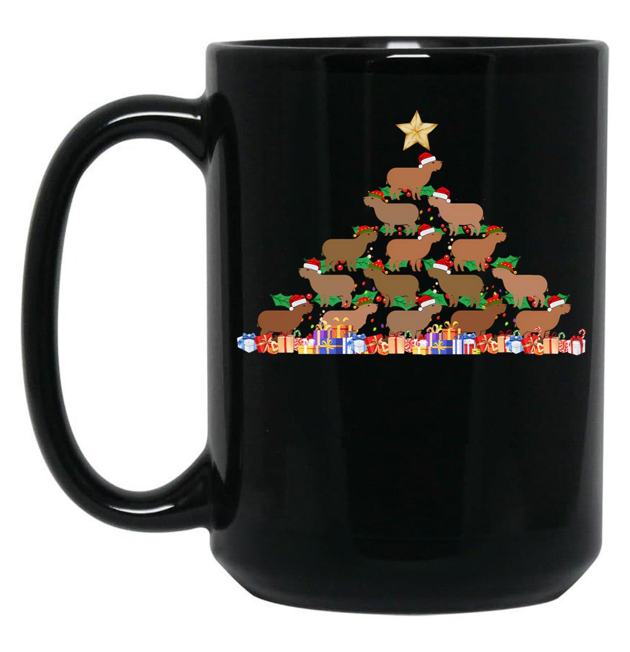 Capybara Christmas Tree Gift Funny Christmas Capybara Black Coffee Mug, Gift Coffee Mug