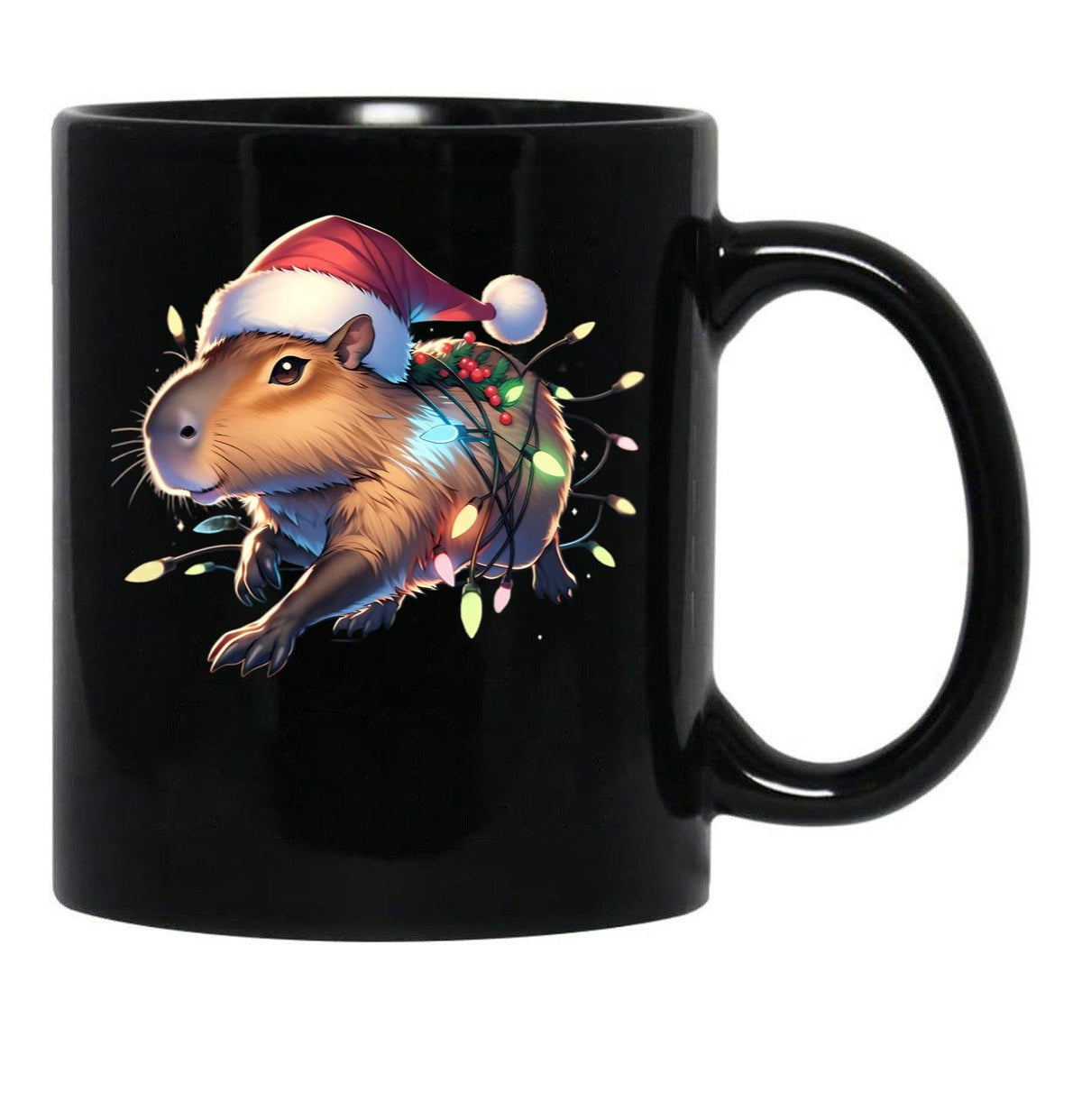 Capybara Christmas Black Coffee Mug, Gift Coffee Mug - Black