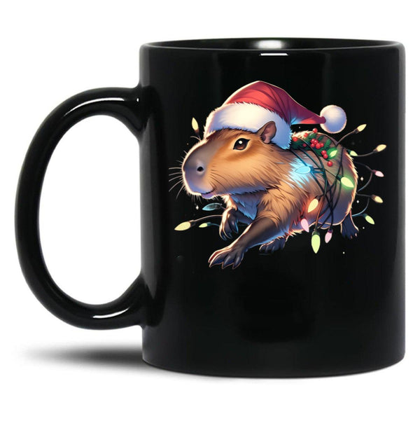 Capybara Christmas Black Coffee Mug, Gift Coffee Mug - Black
