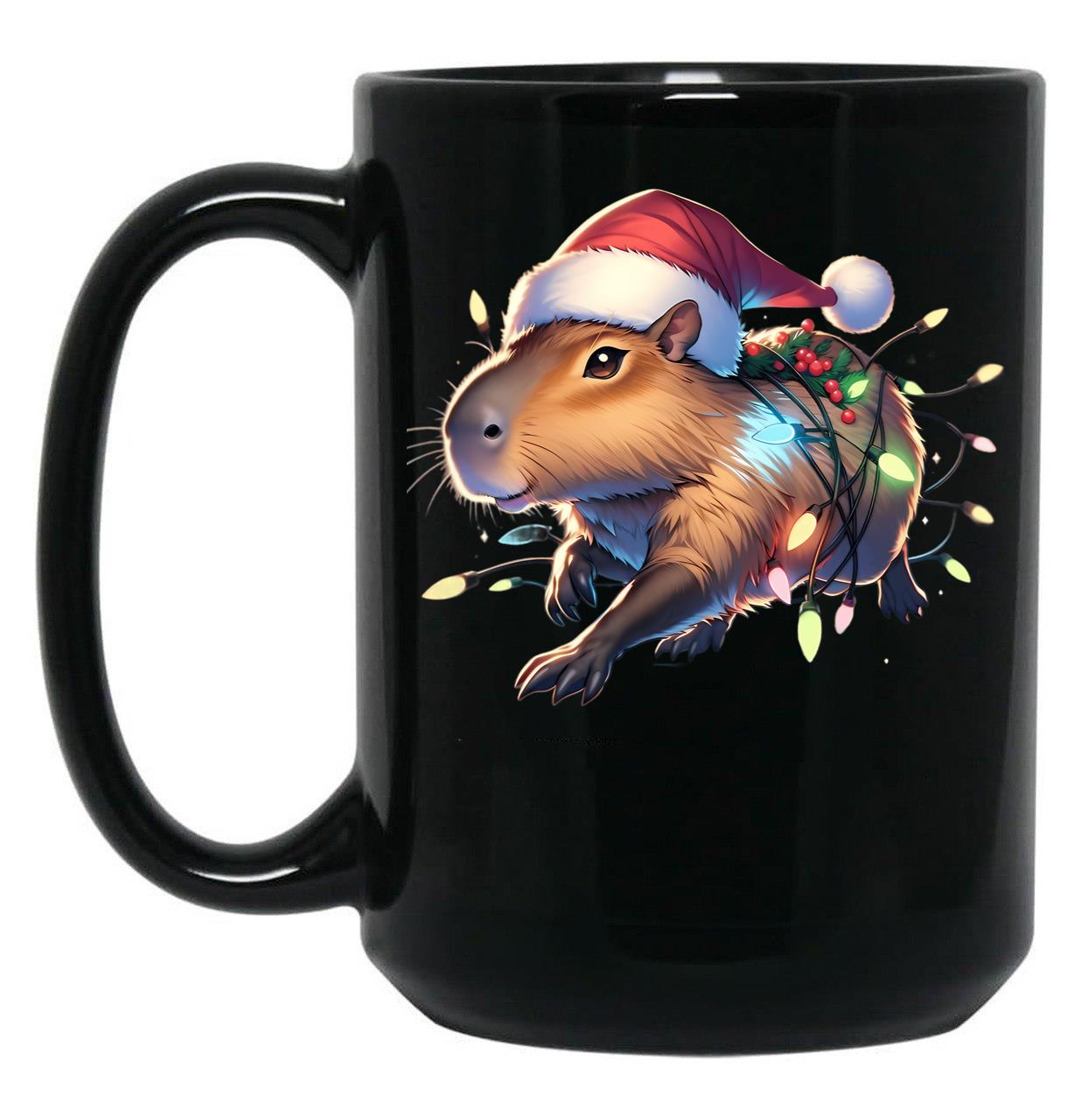 Capybara Christmas Black Coffee Mug, Gift Coffee Mug