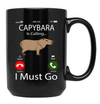 Capybara Is Calling I Must Go Black Coffee Mug, Gift Coffee Mug