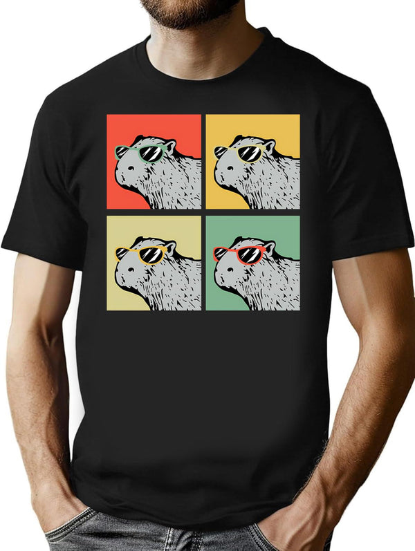 Capybara Retro Animal Lover Vintage Retro Capybara Gear T-Shirt for Men & Women, T-Shirts Graphic Tee - Black