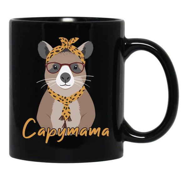 Capymama Funny Capybara Mother Capybara Black Coffee Mug, Gift Coffee Mug - Black