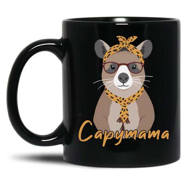 Capymama Funny Capybara Mother Capybara Black Coffee Mug, Gift Coffee Mug - Black