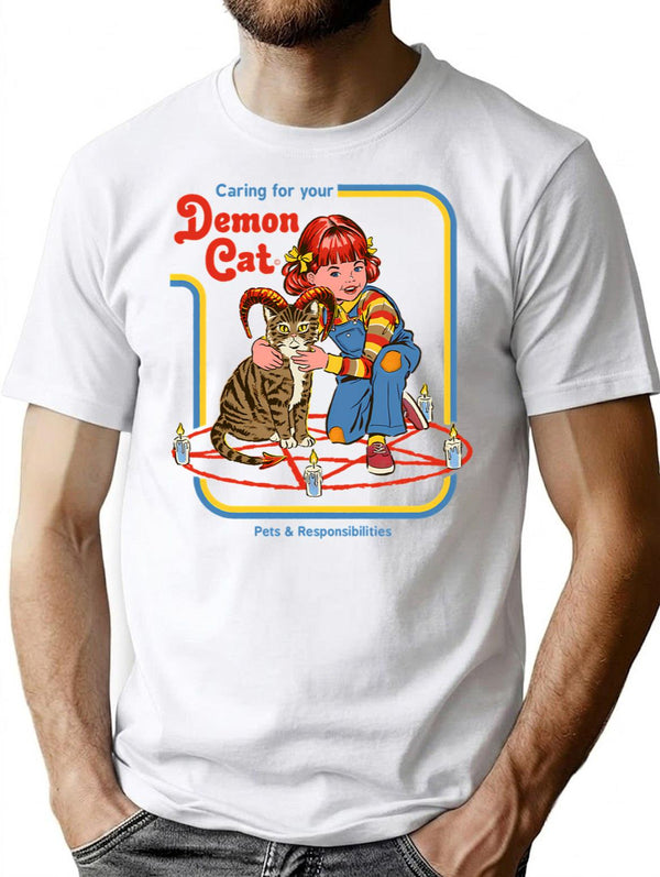 Caring For Your Demon Cat T-Shirt for Men & Women, T-Shirts Graphic Tee - White