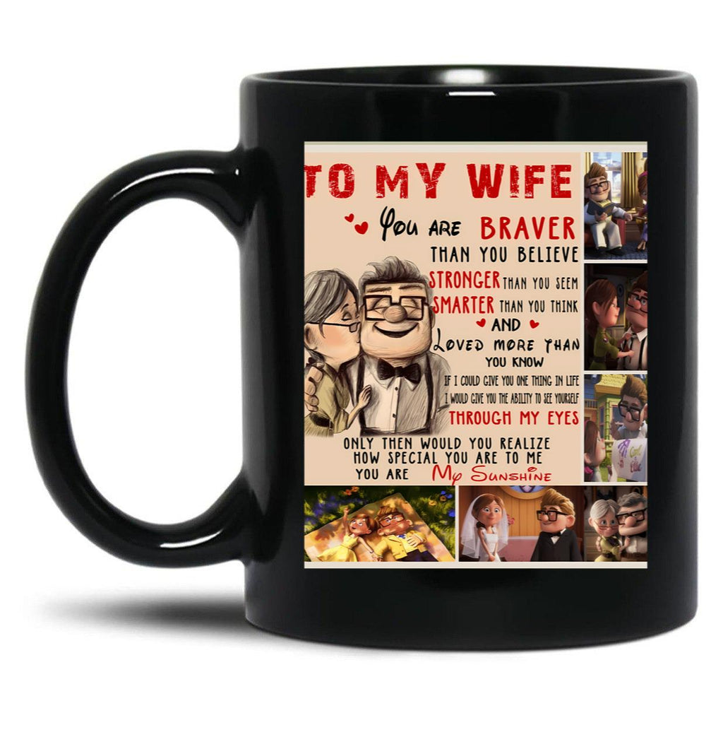 Carl Ellie To My Wife You'Re Braver Than You Believe Quilt Blanket Fleece Blanket To My Wife Blanket Warmer Gift Gift For Her Black Coffee Mug