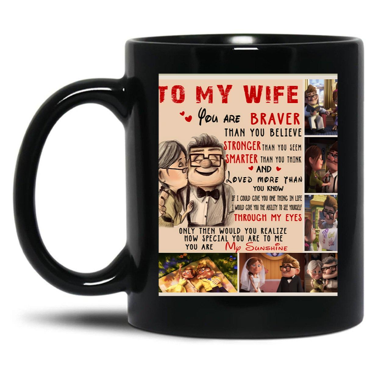 Carl Ellie To My Wife You'Re Braver Than You Believe Quilt Blanket Fleece Blanket To My Wife Blanket Warmer Gift Gift For Her Black Coffee Mug