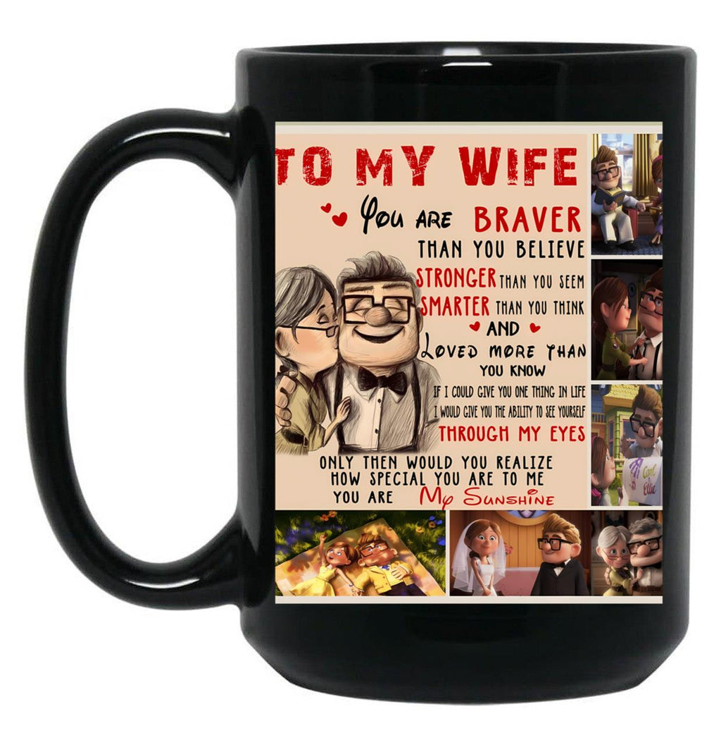 Carl Ellie To My Wife You'Re Braver Than You Believe Quilt Blanket Fleece Blanket To My Wife Blanket Warmer Gift Gift For Her Black Coffee Mug