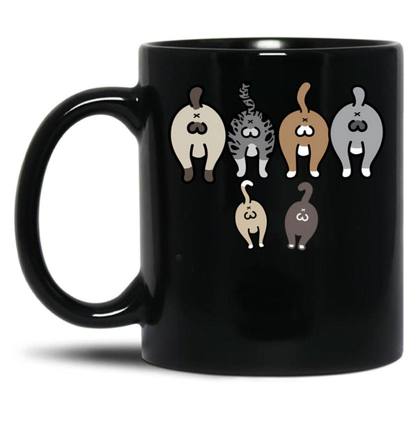 Cat Butt Cat Lovers T-Shirt Cat Mom Cat Dad Funny Jokes T Short Short Sleeve Black Coffee Mug, Gift Coffee Mug - Black