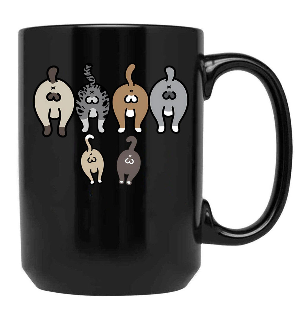 Cat Butt Cat Lovers T-Shirt Cat Mom Cat Dad Funny Jokes T Short Short Sleeve Black Coffee Mug, Gift Coffee Mug
