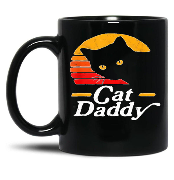 Cat Daddy Shirt Vintage Eighties Style Cat Retro Distressed T-Shirt Black Coffee Mug, Gift Coffee Mug - Black