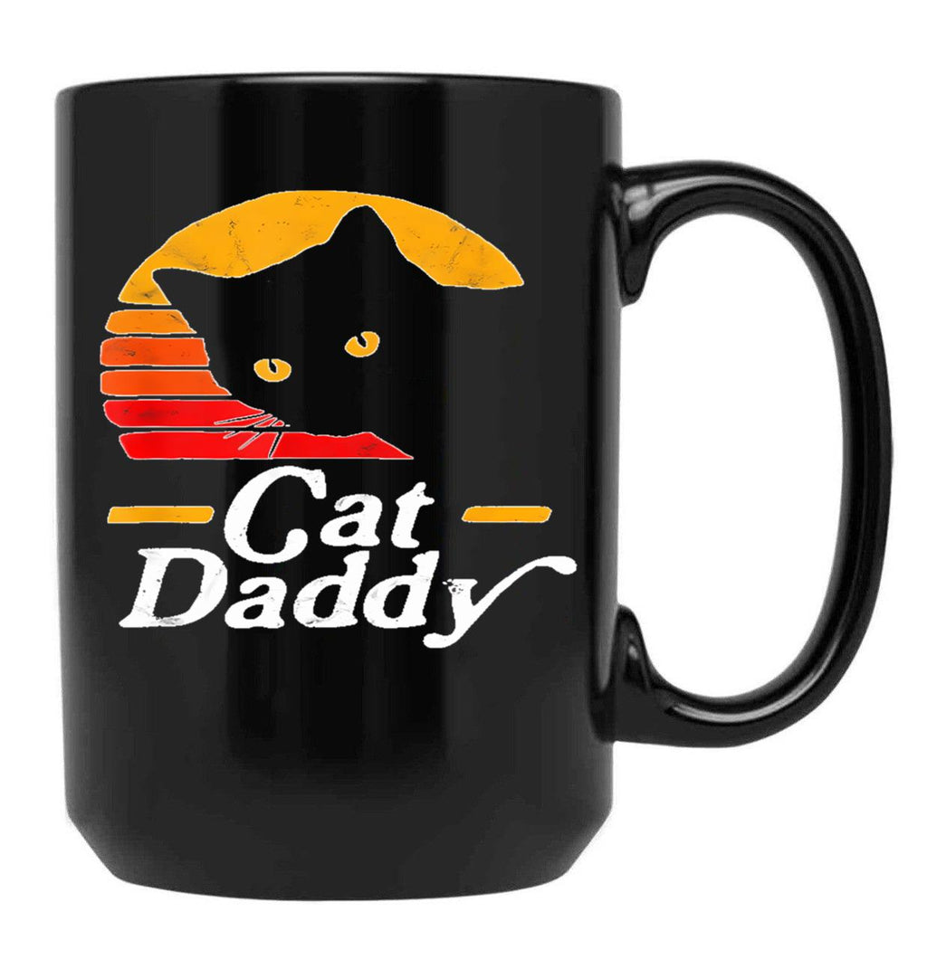Cat Daddy Shirt Vintage Eighties Style Cat Retro Distressed T-Shirt Black Coffee Mug, Gift Coffee Mug