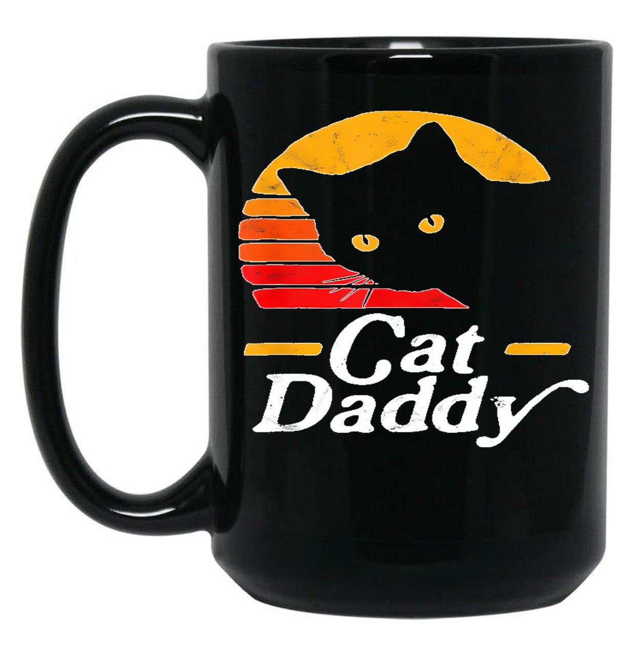 Cat Daddy Shirt Vintage Eighties Style Cat Retro Distressed T-Shirt Black Coffee Mug, Gift Coffee Mug