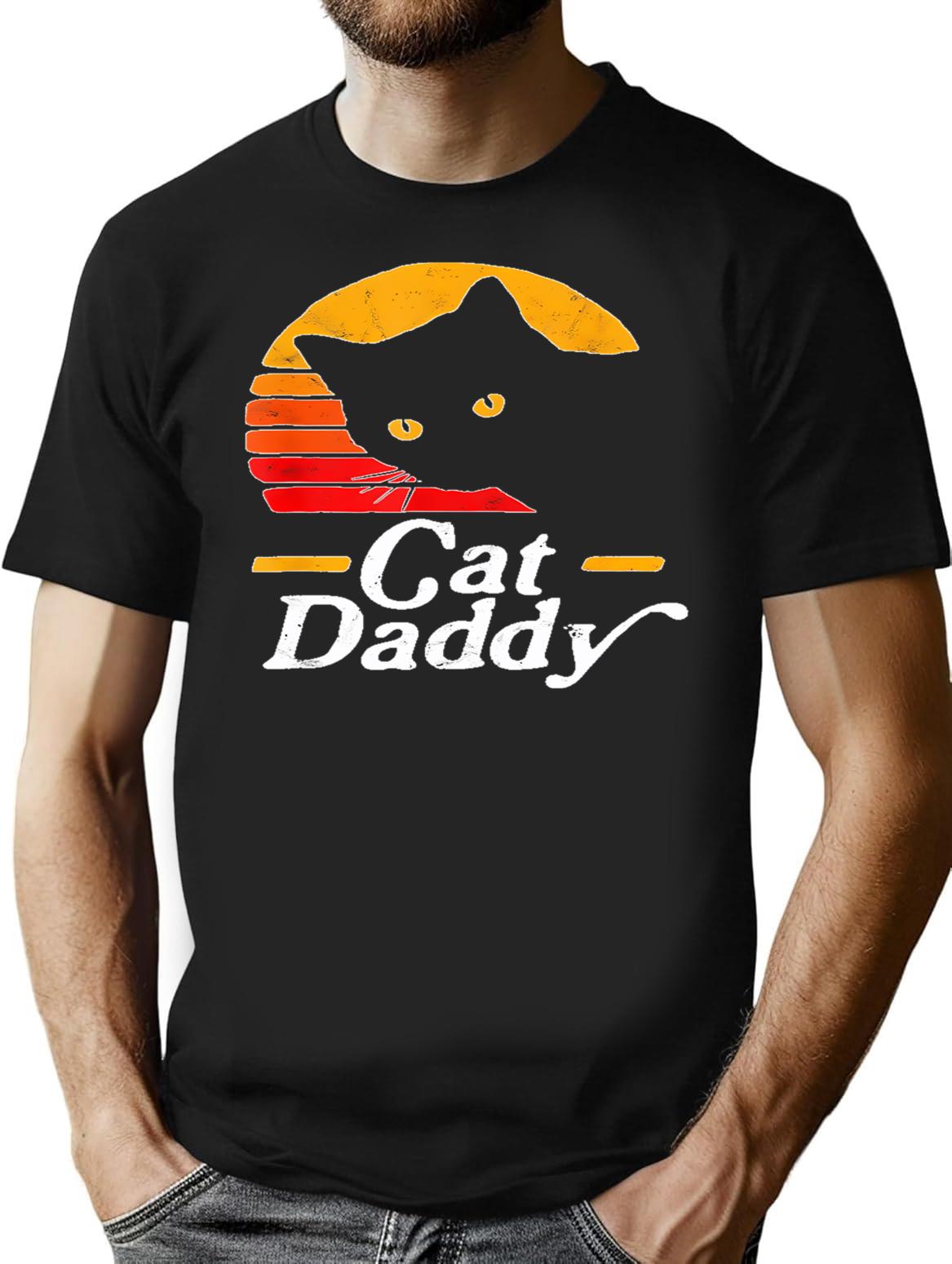 Cat Daddy Shirt Vintage Eighties Style Cat Retro Distressed T-Shirt T-Shirt for Men & Women, T-Shirts Graphic Tee - Black
