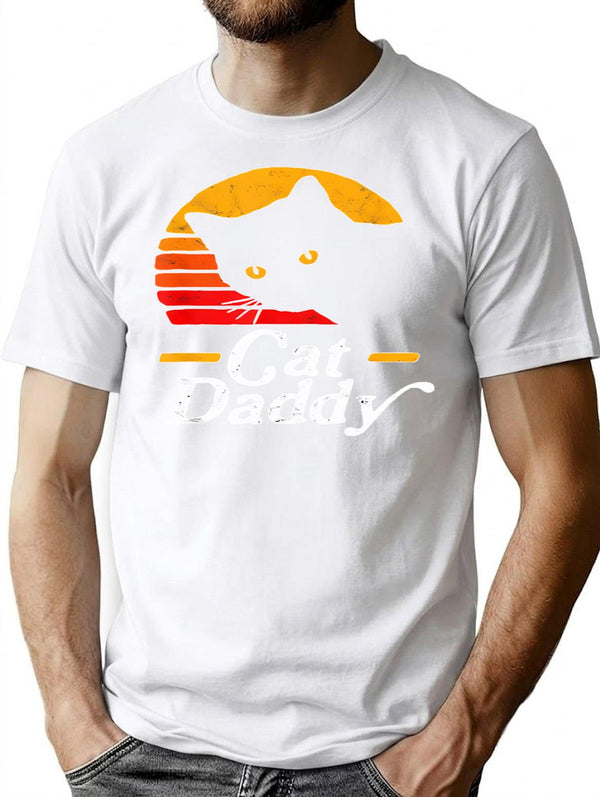 Cat Daddy Shirt Vintage Eighties Style Cat Retro Distressed T-Shirt T-Shirt for Men & Women, T-Shirts Graphic Tee - White