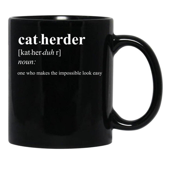 Cat Herder Black Coffee Mug, Gift Coffee Mug - Black