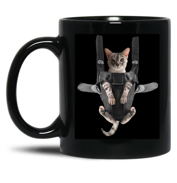 Cat In Baby Carrier Black Coffee Mug, Gift Coffee Mug - Black