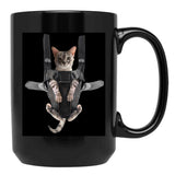Cat In Baby Carrier Black Coffee Mug, Gift Coffee Mug