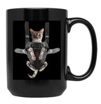 Cat In Baby Carrier Black Coffee Mug, Gift Coffee Mug