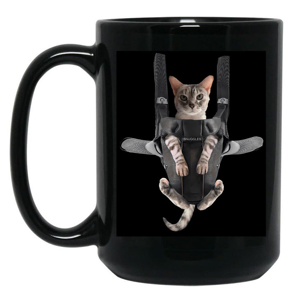 Cat In Baby Carrier Black Coffee Mug, Gift Coffee Mug