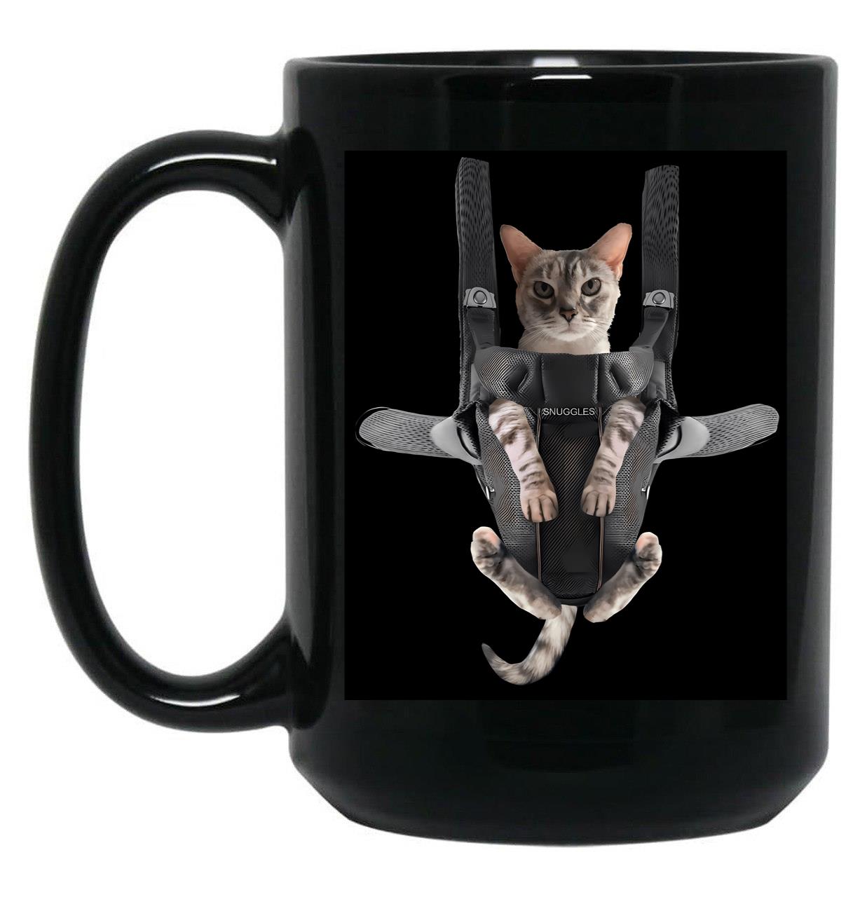 Cat In Baby Carrier Black Coffee Mug, Gift Coffee Mug
