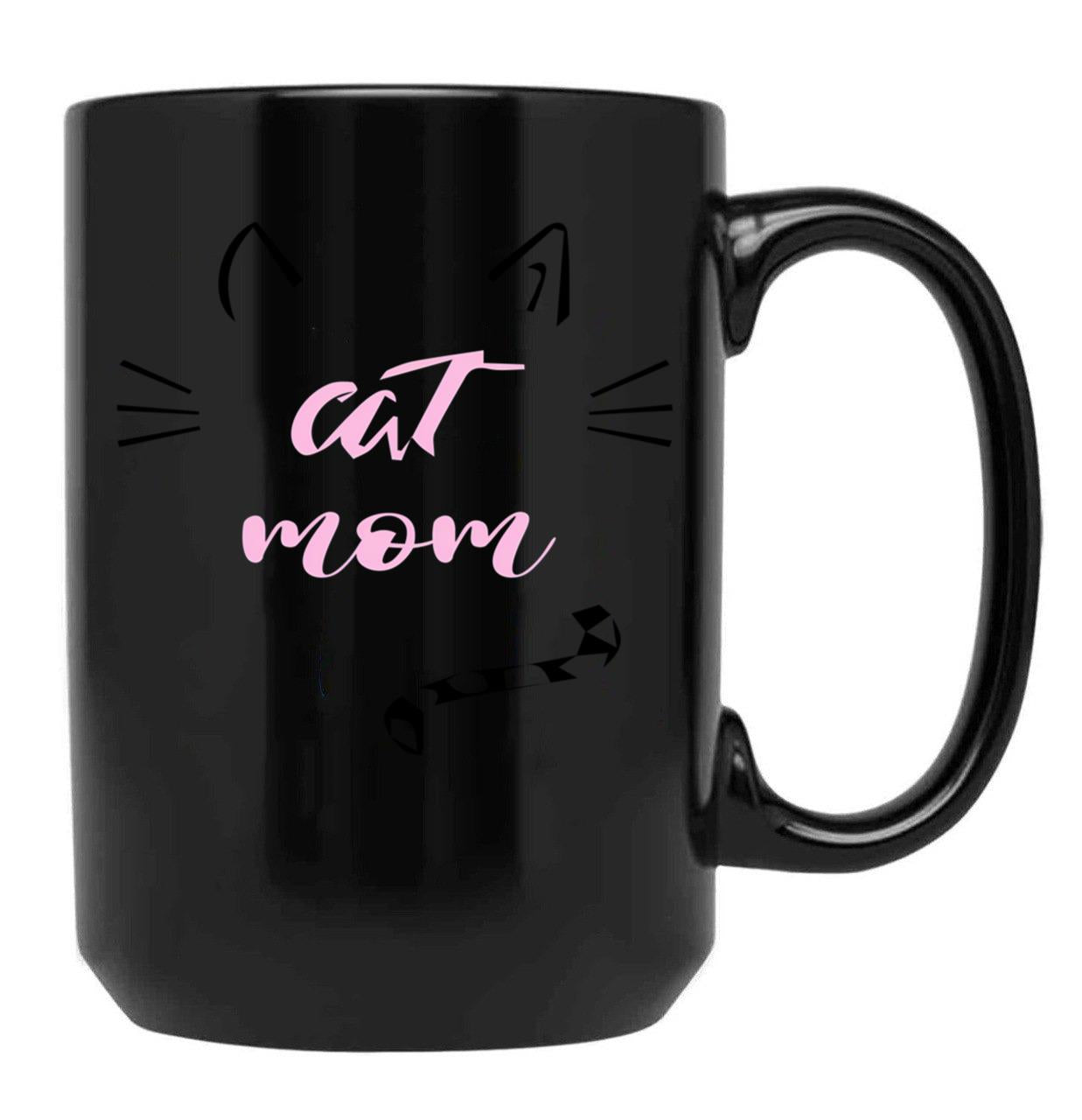 Cat Mom Cat Momy Cat Mother Black Coffee Mug, Gift Coffee Mug