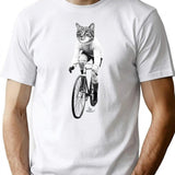 Cat On Bike - Vintage Black And White T-Shirt for Men & Women, T-Shirts Graphic Tee - White
