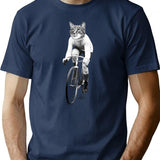 Cat On Bike - Vintage Black And White T-Shirt for Men & Women, T-Shirts Graphic Tee - Navy