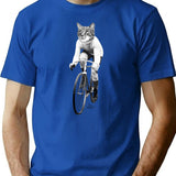 Cat On Bike - Vintage Black And White T-Shirt for Men & Women, T-Shirts Graphic Tee - Blue