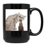 Cat Opening Beer Bottle Meme Black Coffee Mug, Gift Coffee Mug