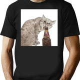 Cat Opening Beer Bottle Meme Premium Heavyweight Cotton T-Shirt - Black