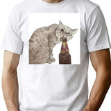 Cat Opening Beer Bottle Meme Premium Heavyweight Cotton T-Shirt - White