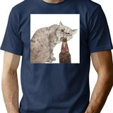 Cat Opening Beer Bottle Meme Premium Heavyweight Cotton T-Shirt - Navy