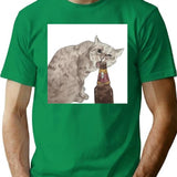 Cat Opening Beer Bottle Meme Premium Heavyweight Cotton T-Shirt - Green