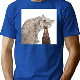 Cat Opening Beer Bottle Meme Premium Heavyweight Cotton T-Shirt - Blue