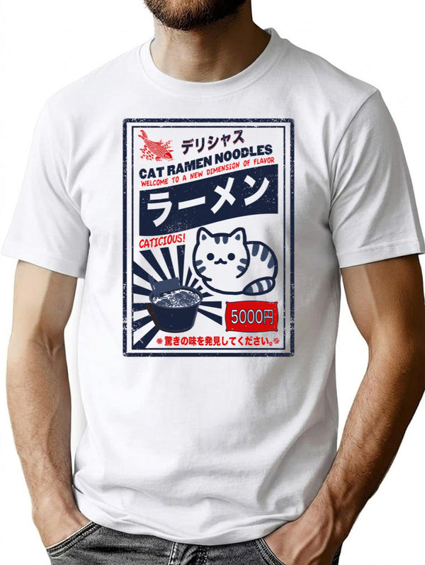 Cat Ramen T-Shirt for Men & Women, T-Shirts Graphic Tee - White