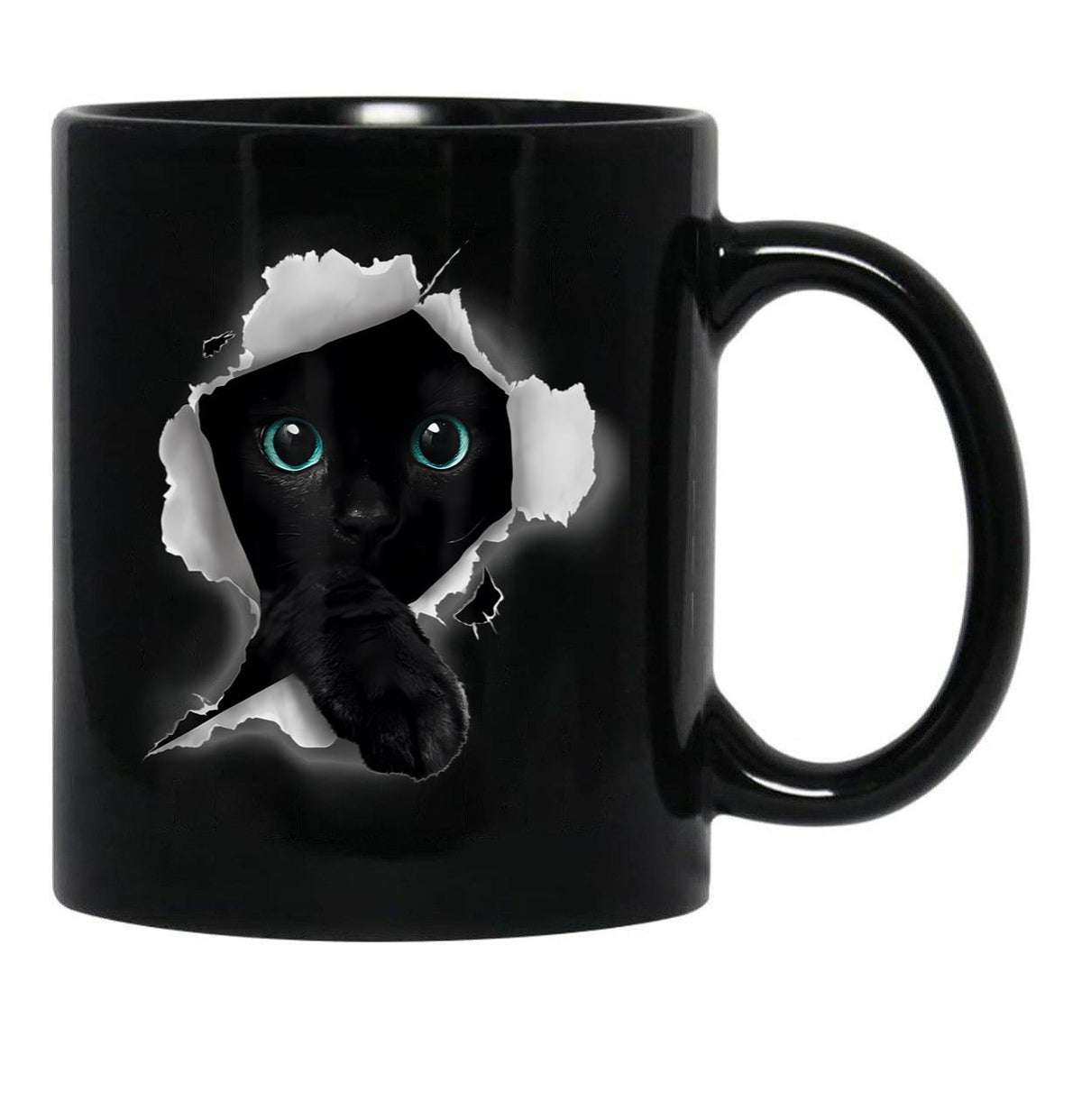Cat Shirt Cat Tshirt Black Cat Torn Cloth Shirt Kitten Black Coffee Mug, Gift Coffee Mug - Black