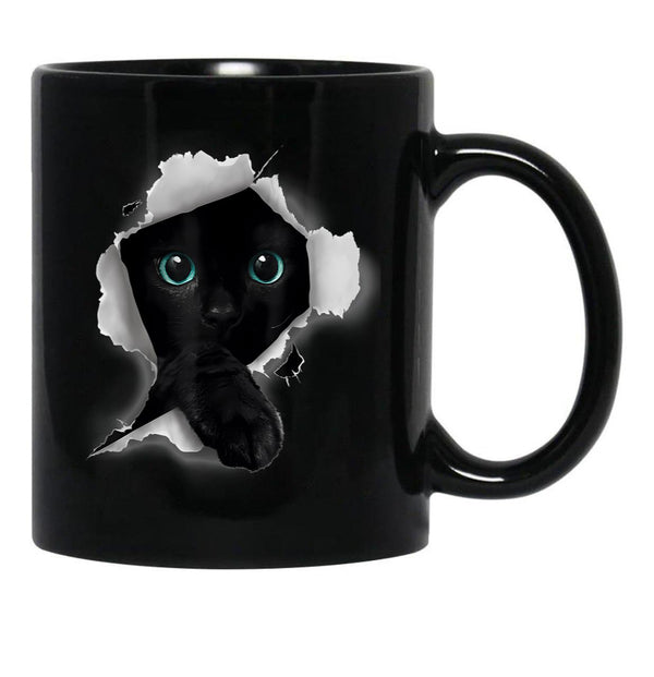 Cat Shirt Cat Tshirt Black Cat Torn Cloth Shirt Kitten Black Coffee Mug, Gift Coffee Mug - Black
