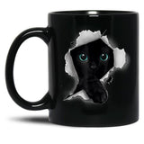 Cat Shirt Cat Tshirt Black Cat Torn Cloth Shirt Kitten Black Coffee Mug, Gift Coffee Mug - Black