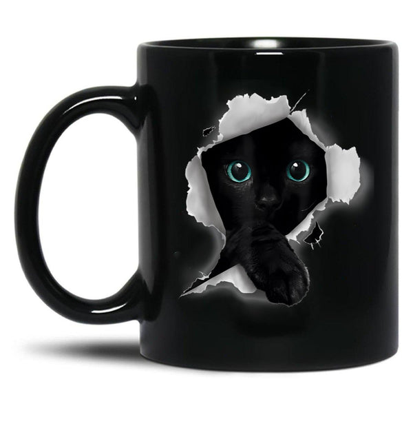 Cat Shirt Cat Tshirt Black Cat Torn Cloth Shirt Kitten Black Coffee Mug, Gift Coffee Mug - Black