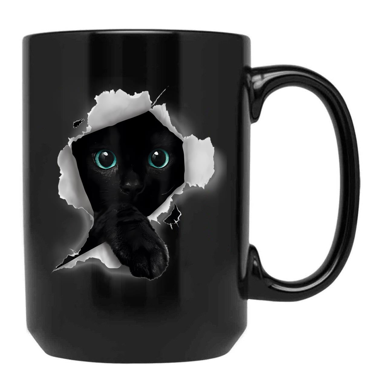 Cat Shirt Cat Tshirt Black Cat Torn Cloth Shirt Kitten Black Coffee Mug, Gift Coffee Mug