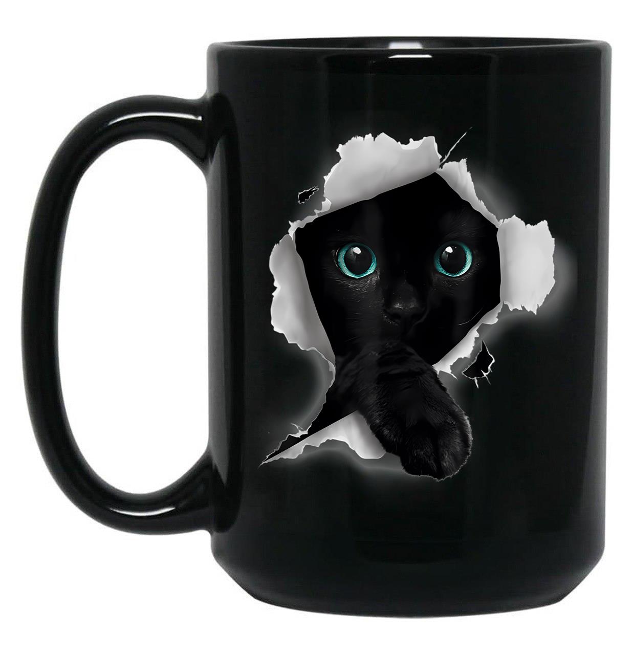 Cat Shirt Cat Tshirt Black Cat Torn Cloth Shirt Kitten Black Coffee Mug, Gift Coffee Mug