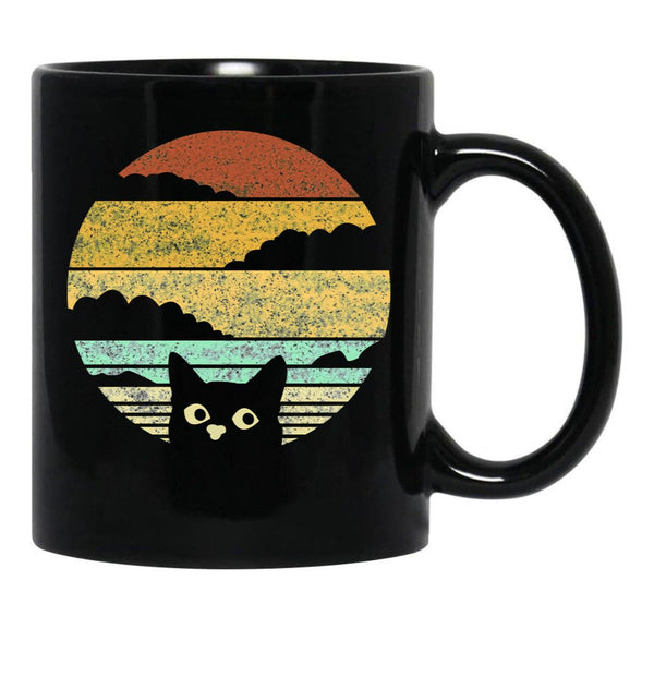 Cat Vintage Cats After Sunset Retro Black Coffee Mug, Gift Coffee Mug - Black