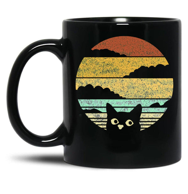 Cat Vintage Cats After Sunset Retro Black Coffee Mug, Gift Coffee Mug - Black