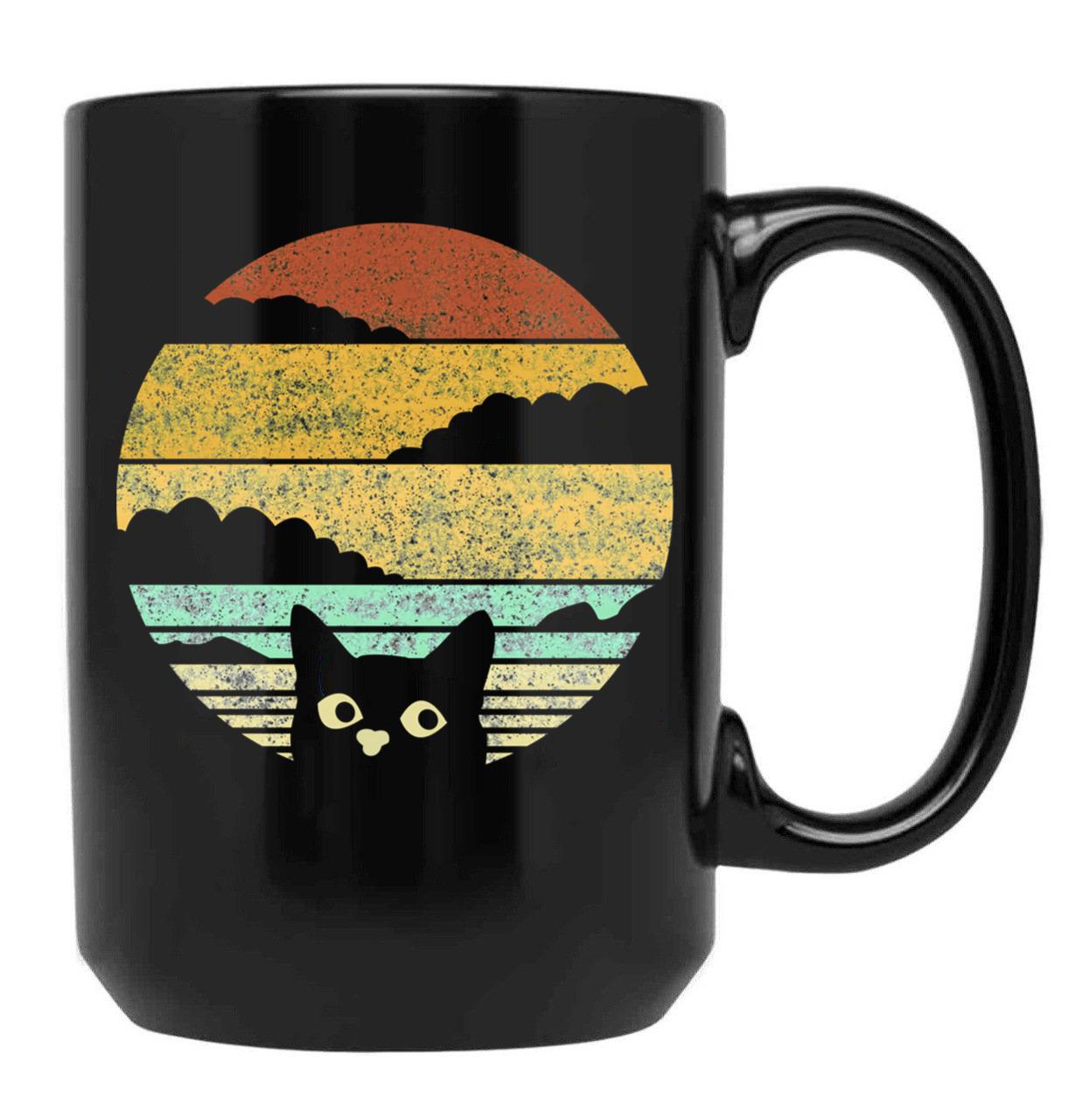Cat Vintage Cats After Sunset Retro Black Coffee Mug, Gift Coffee Mug