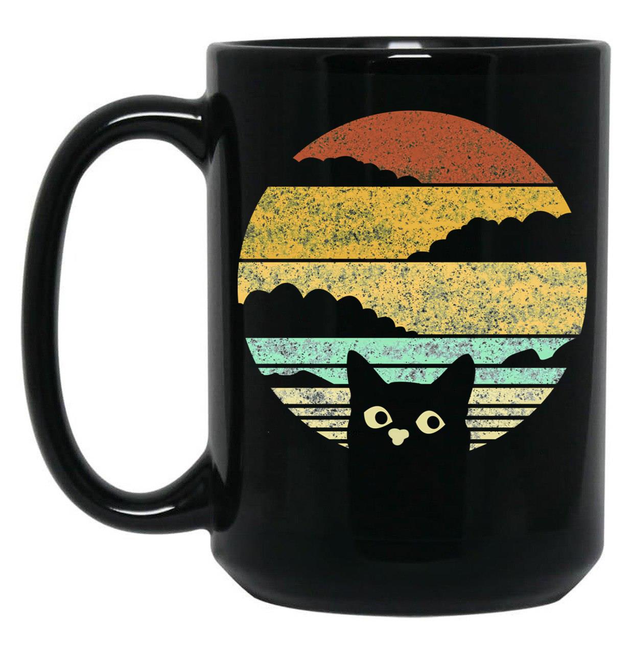 Cat Vintage Cats After Sunset Retro Black Coffee Mug, Gift Coffee Mug
