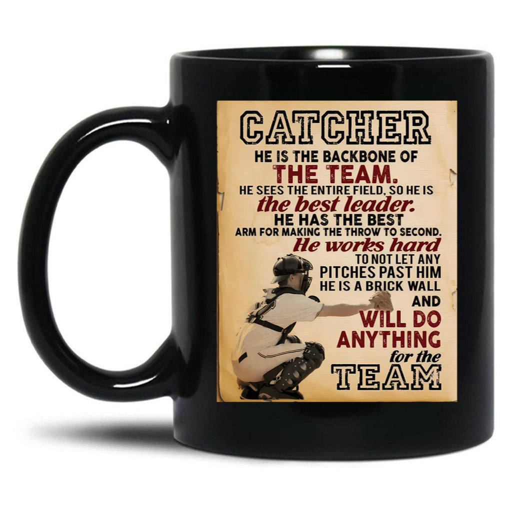 Catcher Baseball Black Coffee Mug